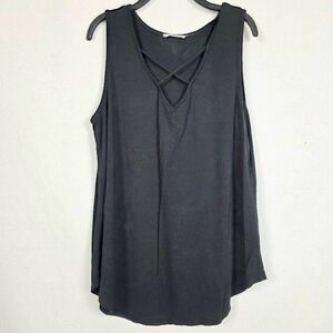 BOMBOM Black Criss Cross Front Tank Top Size L Made in USA